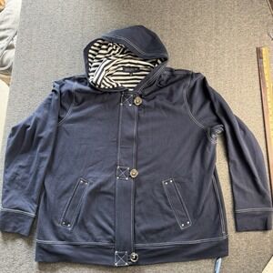Jones New York Hoodie Navy Blue Nautical Hooded Womens Knit Jacket Size 1x #2030